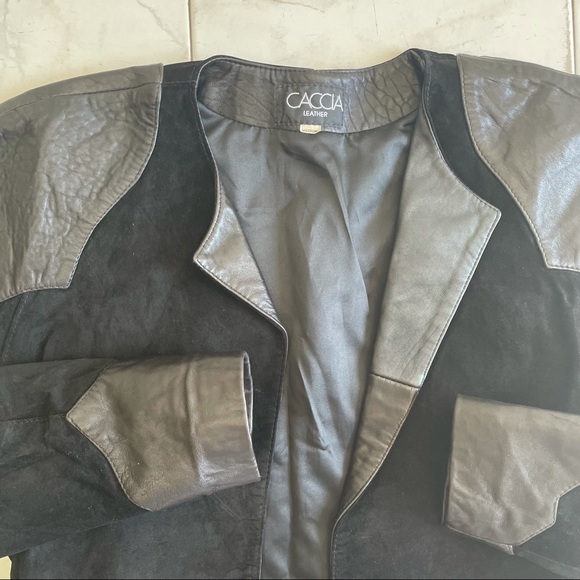 Vintage 80s Leather and suede leather jacket by CACCIA (M) - Picture 6 of 13